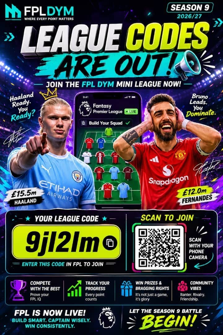 FPL DYM Season 9 league code 9jl2lm
